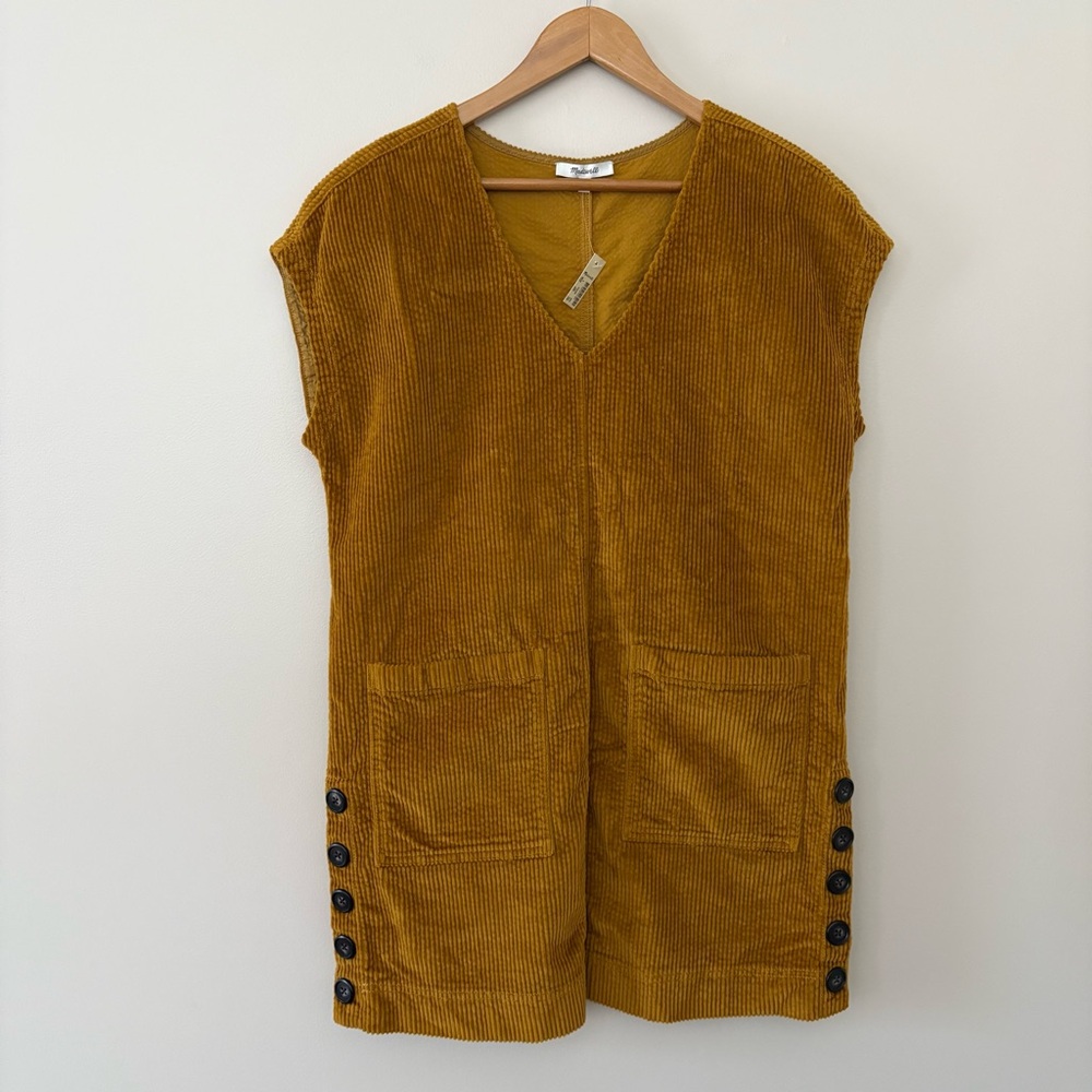 Madewell Corduroy Side-Button Shift Dress Mini Sleeveless Antique Gold Size S - Picture 3 of 11